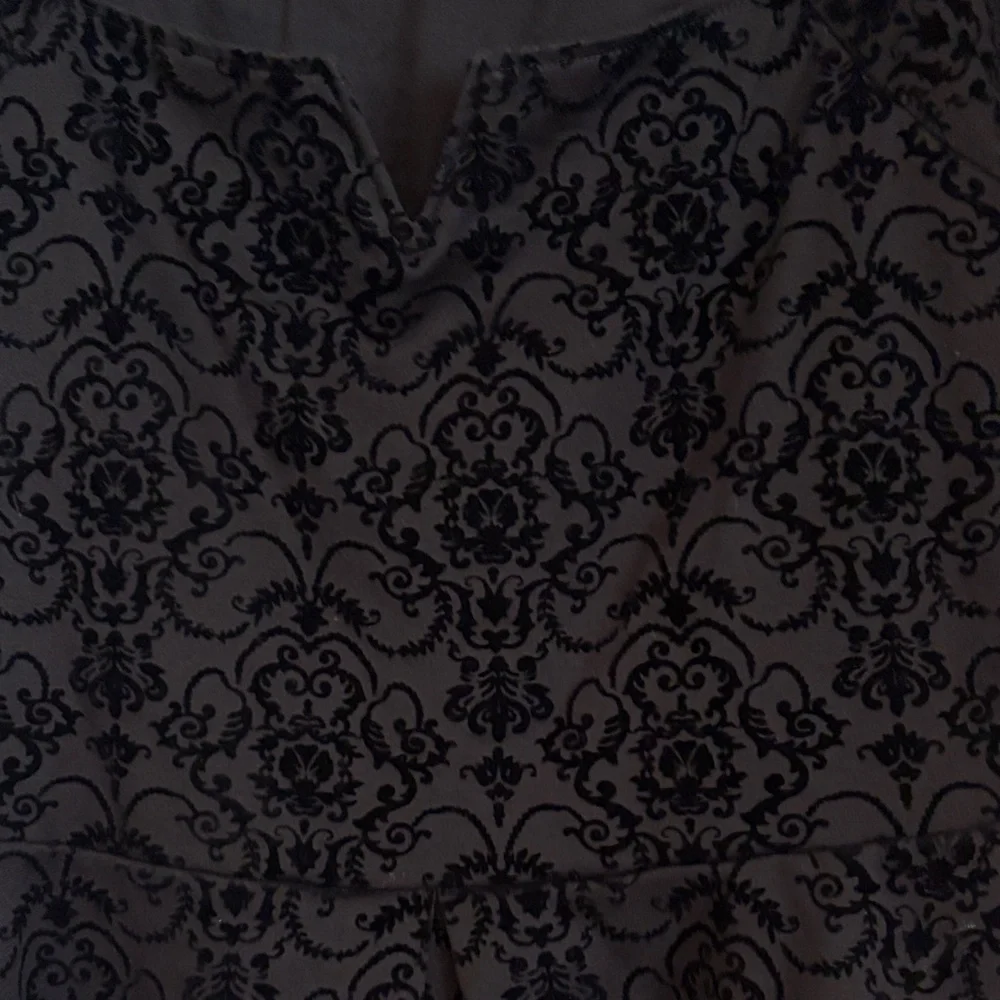 Black Floral Blouse with velvet raised design, peplum style - Picture 2 of 2